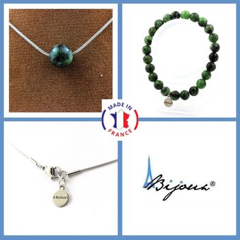 Jewelry set Bracelet Necklace Epidote from Australia 1 Bead 8 mm. Stainless steel chain.