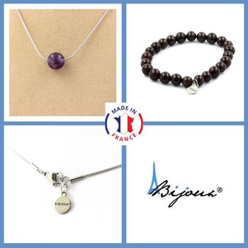 Parure bijoux Bracelet Collier 1 Perle Grenat 8 mm. Chaine en acier inoxydable.