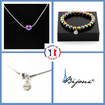 Jewelry set Bracelet Necklace Multicolored hematite 1 Bead 8 mm. Stainless steel chain.