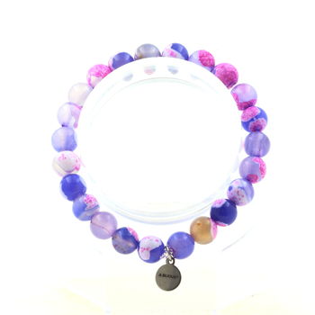 Bracelet Perles Agate veines de Dragon fuchsia et bleu 8 mm.