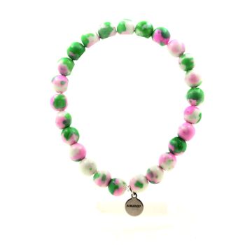 Bracelet Perles Jaspe rose vert 8 mm.