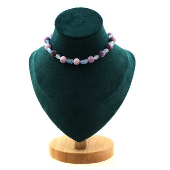 Aquamarine from Brazil + Matte purple mica 8 mm beads necklace. Stainless steel chain