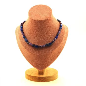 Lapis Lazuli from Pakistan + Charoite from Russia beads necklace. Stainless steel chain