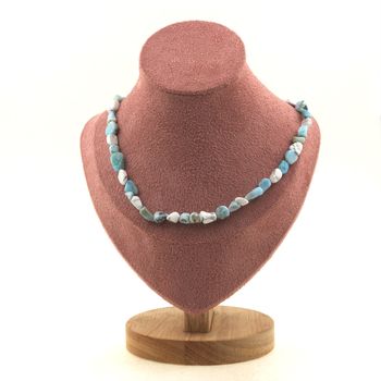 Howlite from USA + Larimar from the Dominican Republic beads necklace. Stainless steel chain
