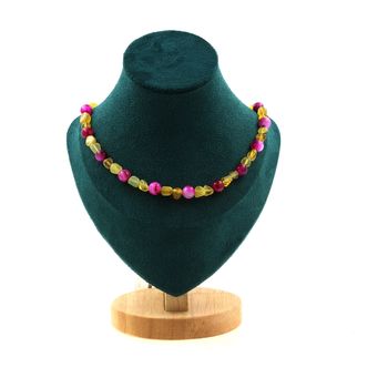 Collier perles Opale jaune d'Australie + Agate craquelé Fuchsia 8 mm Chaine en acier inoxydable