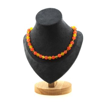 Collier perles Ambre véritable de la mer Baltique + Calcédoine orange + Agate jaune 8 mm Chaine en acier inoxydable