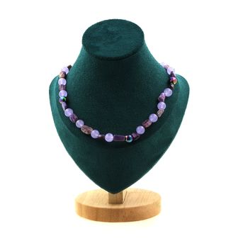 Collier perles Charoite de Russie + Calcédoine lavande + Hématite multicolore 8 mm Chaine en acier inoxydable