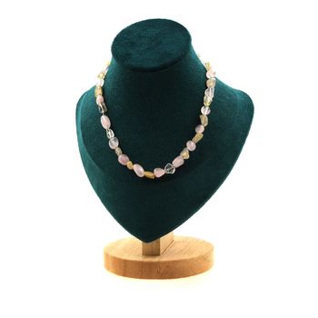 Rose Quartz from Brazil + Golden Rutile Quartz from Brazil beads necklace. Stainless steel chain