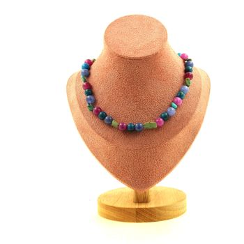 African Turquoise from Africa + Apatite + Multicolor Tourmaline 8 mm beads necklace. Stainless steel chain
