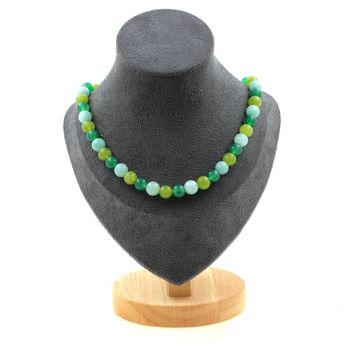 Collier perles Angélite + Agate verte + Péridot 8 mm Chaine en acier inoxydable