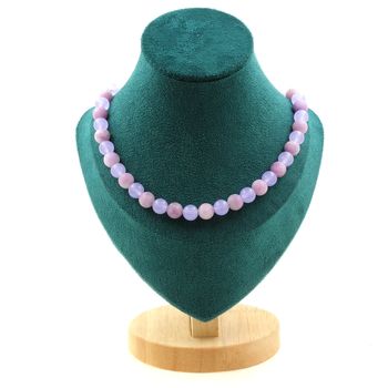 Collier perles Calcédoine lavande + Mica violet mat 8 mm Chaine en acier inoxydable