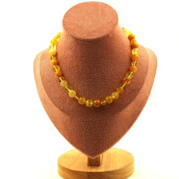 Collier perles Ambre véritable de la mer Baltique + Citrine + Sardonyx jaune 8 mm Chaine en acier inoxydable