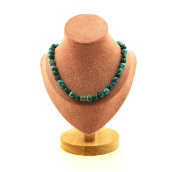 Chrysocolla from the USA + Turquoise from South Africa + Malachite 8 mm beads necklace. Stainless steel chain