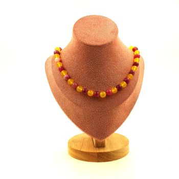 Collier perles Agate jaune + Tourmaline melon d'eau 8 mm Chaine en acier inoxydable