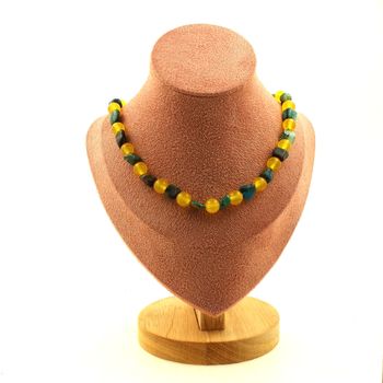 Collier perles Chrysocolle des USA + Agate jaune 8 mm Chaine en acier inoxydable