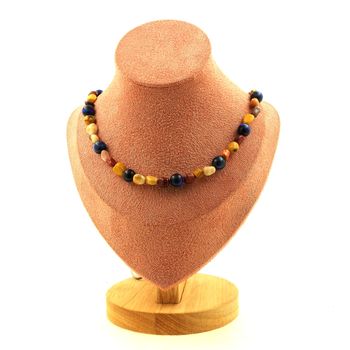 Collier perles Mookaite d'Australie + Oeil de Tigre Bleu 8 mm Chaine en acier inoxydable
