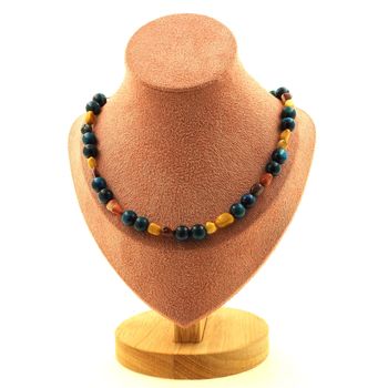 Collier perles Mookaite d'Australie + Oeil de Tigre Bleu clair 8 mm Chaine en acier inoxydable