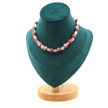 Collier perles Pierre de lune d'Inde + Jaspe vert rouge 8 mm Chaine en acier inoxydable