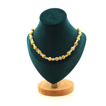 Collier perles Pierre de lune d'Inde + Jaspe jaune violet 8 mm Chaine en acier inoxydable