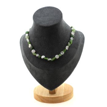 Collier perles Pierre de lune d'Inde + Jade néphrite de Sibérie (Russie) Chaine en acier inoxydable