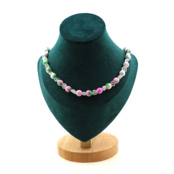 Collier perles Pierre de lune d'Inde + Jaspe rose vert 8 mm Chaine en acier inoxydable