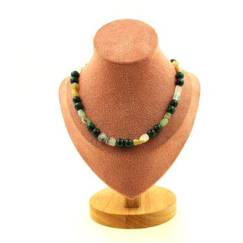 Collier perles Opale multicolore d'Australie + Malachite du Congo qualité 7A 8 mm Chaine en acier inoxydable