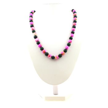 Collier perles Malachite du Congo qualité 7A + Jaspe rose jaune 8 mm Chaine en acier inoxydable