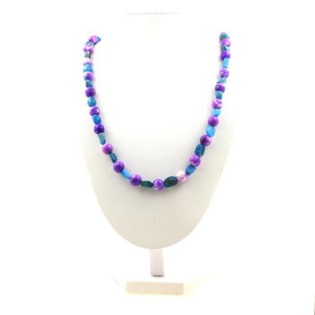Collier perles Apatite bleu du Brésil + Jaspe violet bleu 8 mm Chaine en acier inoxydable