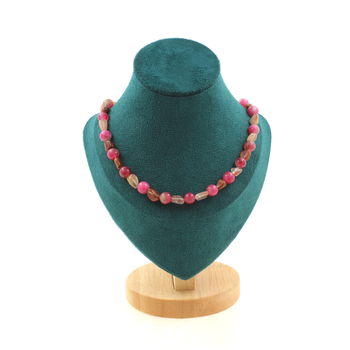 Red Rutile Quartz from Brazil + Watermelon Tourmaline 8 mm beads necklace. Stainless steel chain