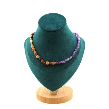 Amethyst from Brazil + Mookaite from Australia beads necklace. Stainless steel chain
