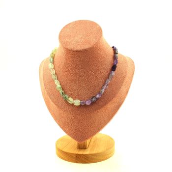 Amethyst from Brazil + Prehnite from Canada beads necklace. Stainless steel chain