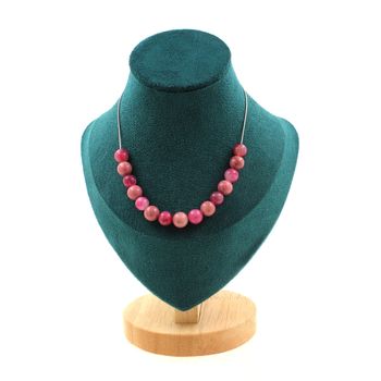 Rhodonite + Watermelon Tourmaline 8 mm 15 beads necklace. Stainless steel chain