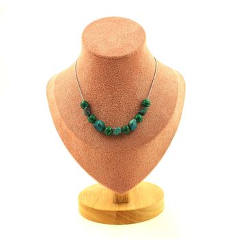 Collier 11 perles Chrysocolle des USA + Malachite 8 mm Chaine en acier inoxydable