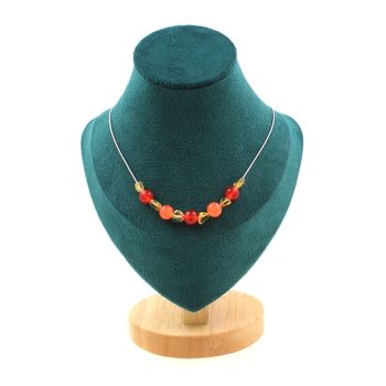 Citrine from Brazil + Red Chalcedony + Orange Chalcedony 8 mm 11 beads necklace. Stainless steel chain