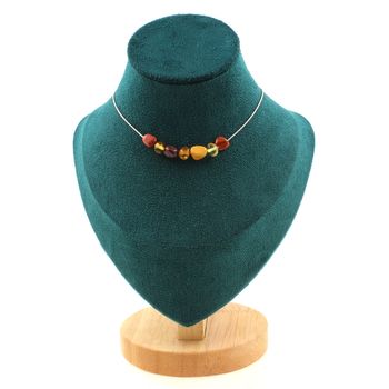 Mookaite from Australia + Genuine Baltic Sea Amber 7 beads necklace. Stainless steel chain