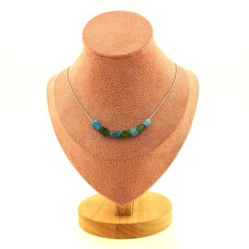 Collier 7 perles Apatite bleu du Brésil + Diopside du Brésil Chaine en acier inoxydable