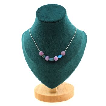 Blue apatite from Brazil + Matte purple Mica 7 beads 8 mm necklace. Stainless steel chain
