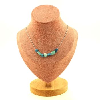 Collier 7 perles Apatite bleu du Brésil + Amazonite du Brésil Chaine en acier inoxydable