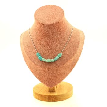 Amazonite from Brazil 7 beads necklace. Stainless steel chain