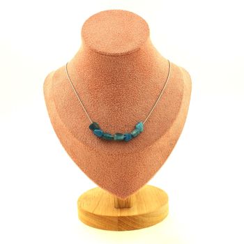 Collier 7 perles Apatite bleu du Brésil Chaine en acier inoxydable