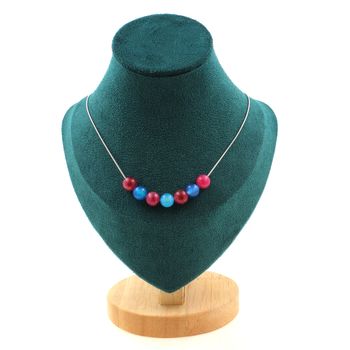 Collier 7 perles Tourmaline bicolore + Agate rubanée bleu 8 mm Chaine en acier inoxydable