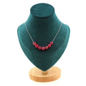 Collier 7 perles Tourmaline bicolore 8 mm Chaine en acier inoxydable