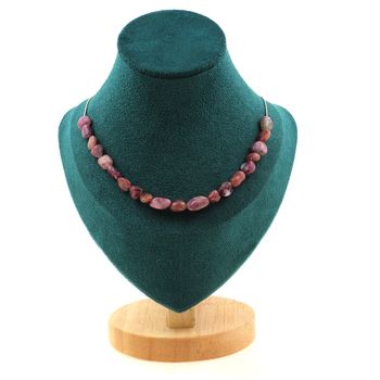 Tourmaline Rubellite from Brazil + Ruby from Brazil 20 beads necklace. Stainless steel chain