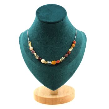 Collier 20 perles Citrine du Brésil + Mookaite d'Australie Chaine en acier inoxydable