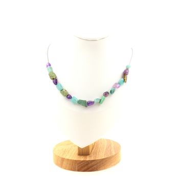 Amazonite from Brazil + African Turquoise from Africa + Amethyst from Brazil 20 beads necklace. Stainless steel chain