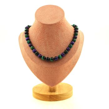 Collier perles Oeil de Tigre vert + Oeil de Tigre violet 8 mm Chaine en acier inoxydable