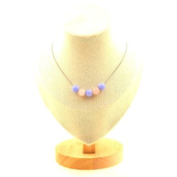 Collier 5 perles Quartz rose + Agate crazy lace bleu 8 mm Chaine en acier inoxydable