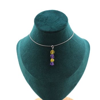 Collier 4 perles Opale jaune d'Australie + Améthyste du Brésil Chaine en acier inoxydable