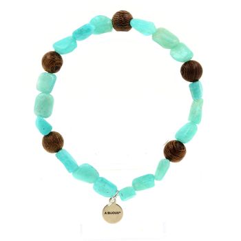 Amazonite from Brazil + wood 8 mm Bracelet Beads.