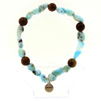 Larimar from the Dominican Republic + wood 8 mm Bracelet Beads.